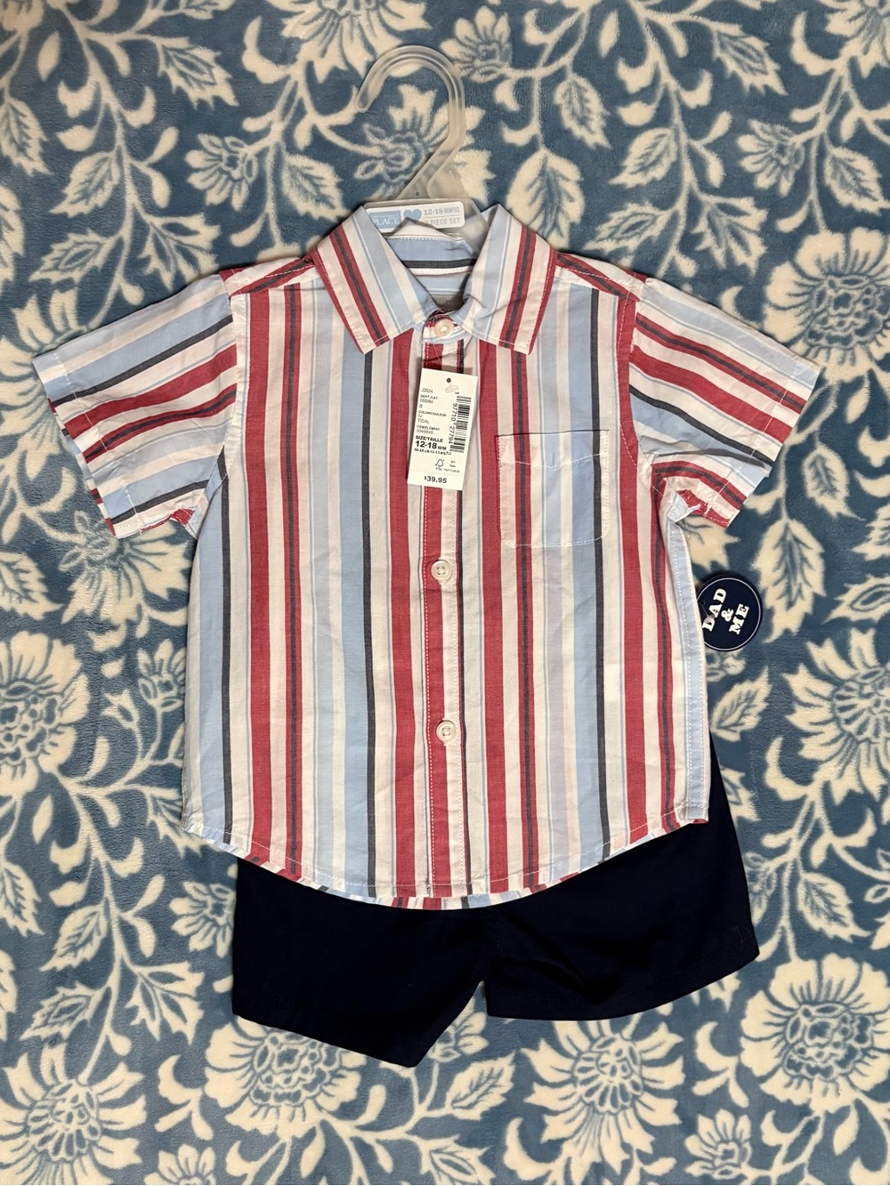 Carter's Red and Light Blue Striped Short Sleeve Button-Down